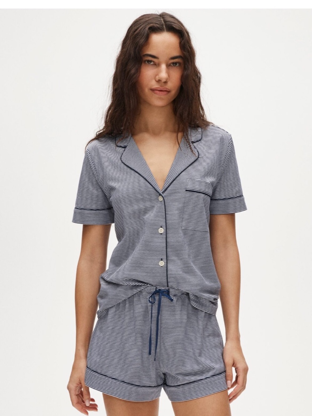 J. Crew Short-sleeve pajama short set in stripe dreamy cotton blend - White Blue